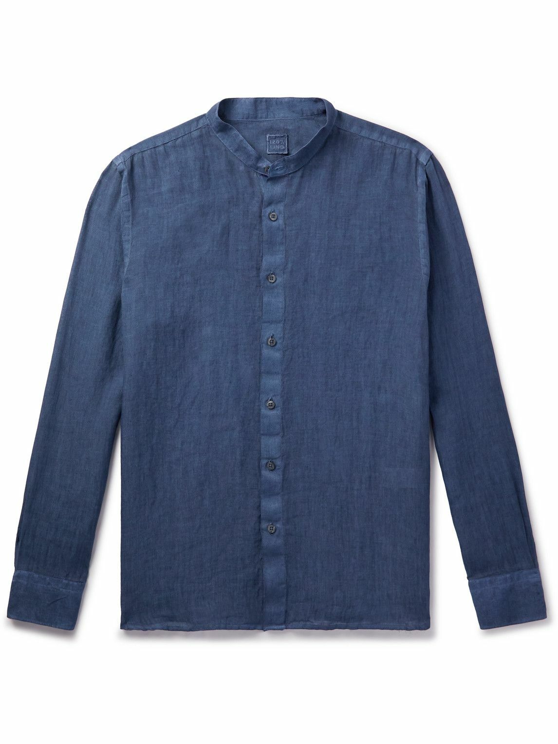 120% - Grandad-Collar Linen Shirt - Blue 120%