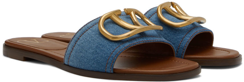 Valentino Garavani Blue VLogo Slide Sandals Valentino Garavani