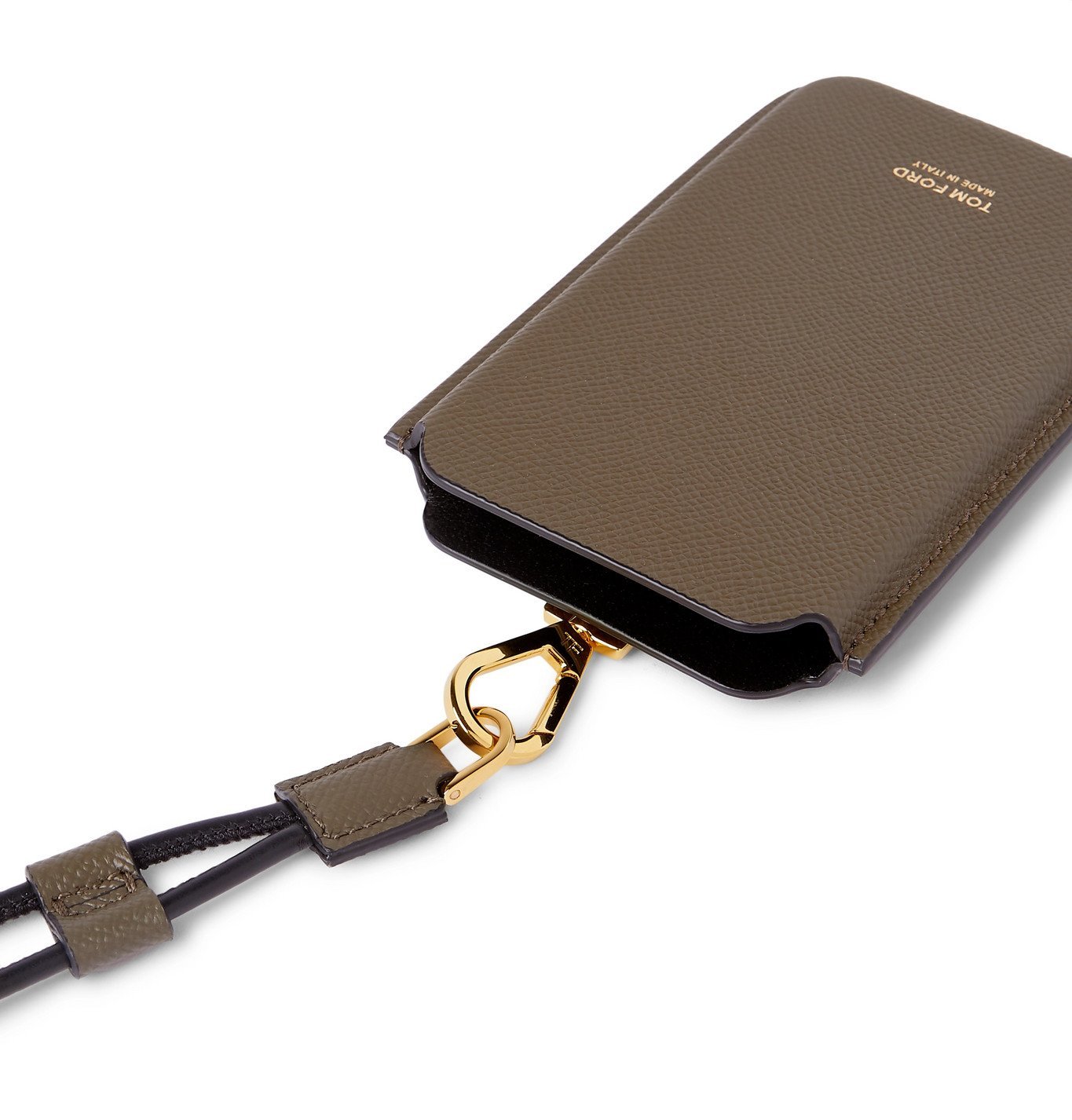 TOM FORD - Full-Grain Leather Phone Pouch with Lanyard - Green TOM FORD