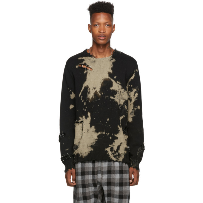R13 Black Bleached Distressed Crewneck 