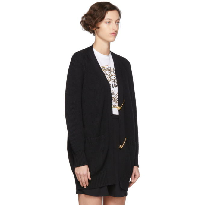 Versace Black Wool Safety Pin Cardigan Versace