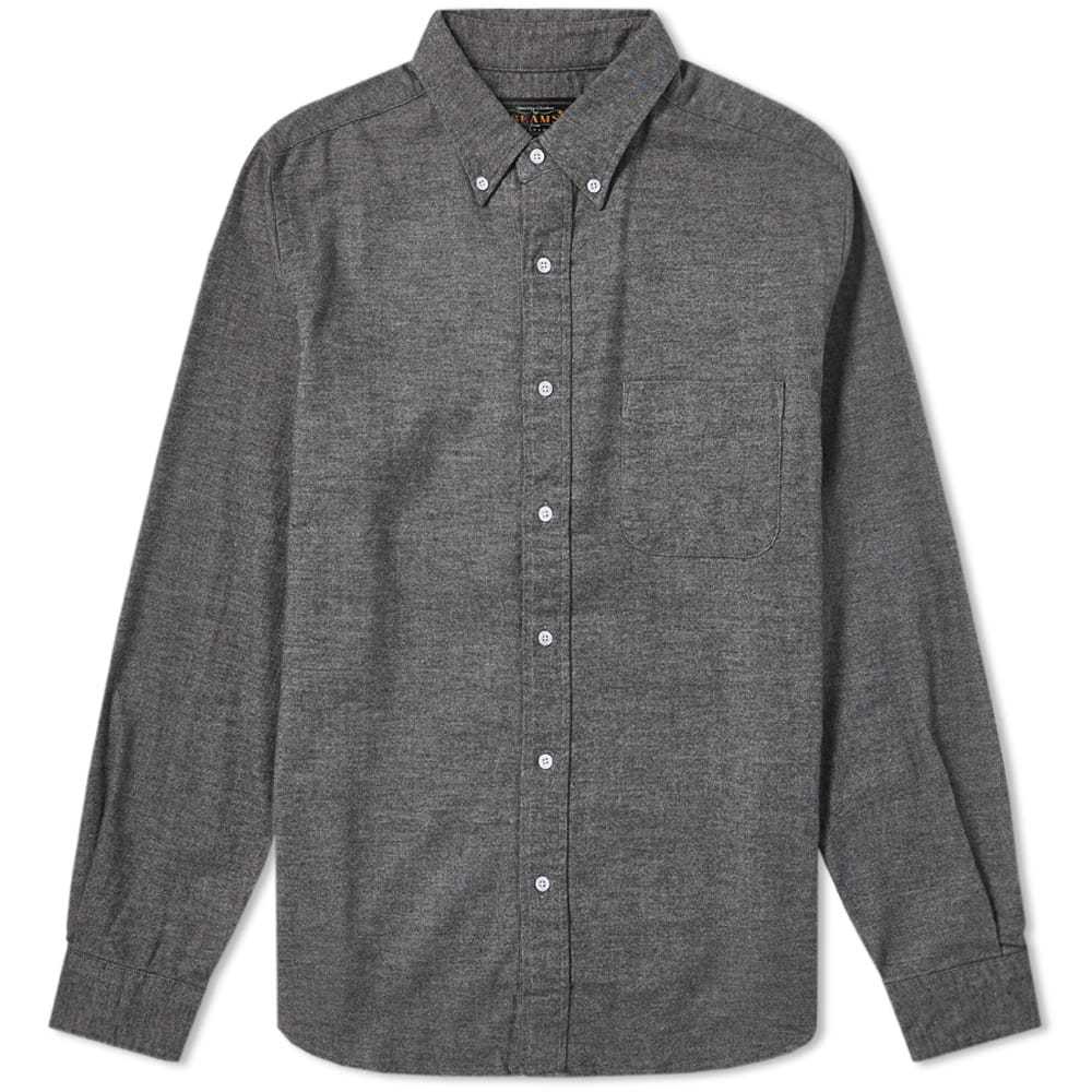 Beams Plus Button Down Flannel Shirt Grey Beams Plus