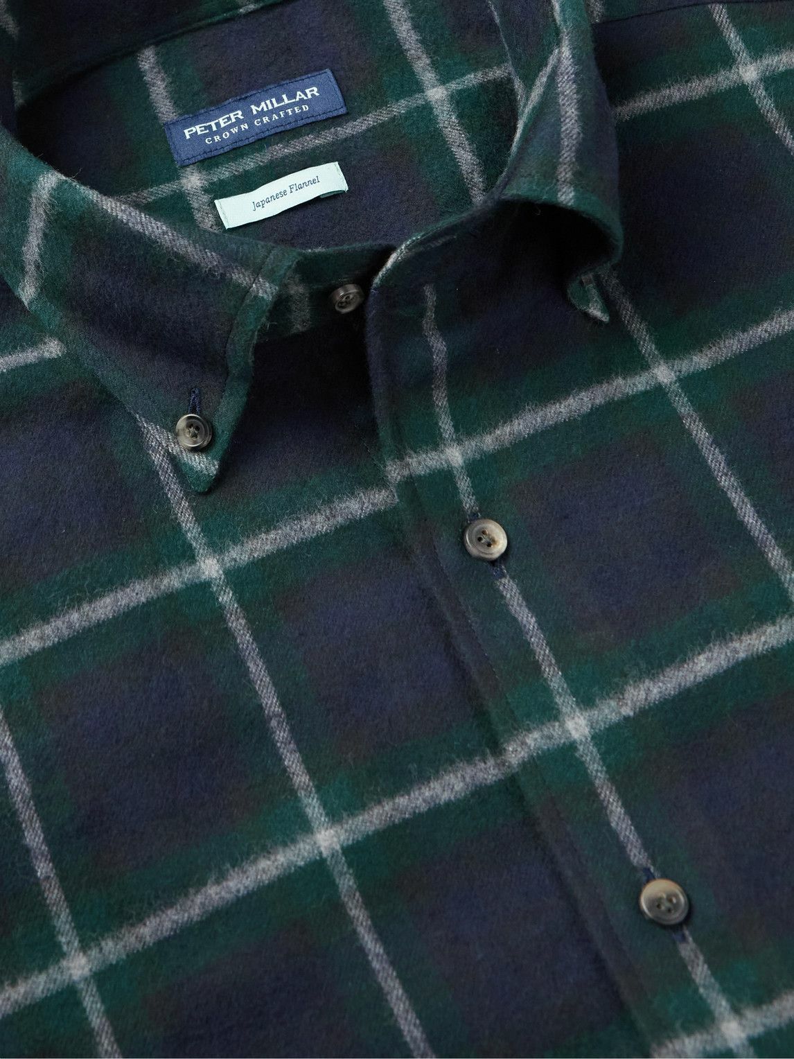 Peter Millar ButtonDown Collar Checked CottonFlannel Shirt Green