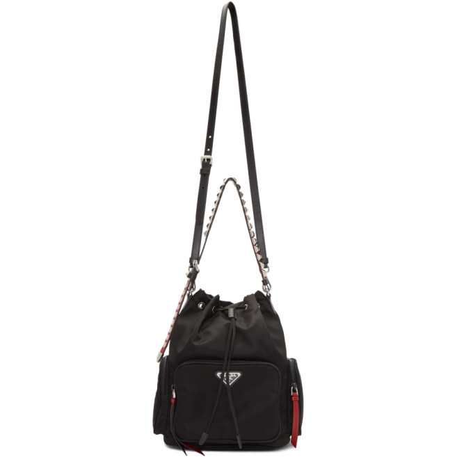 Prada Black Nylon Studded Bucket Bag Prada