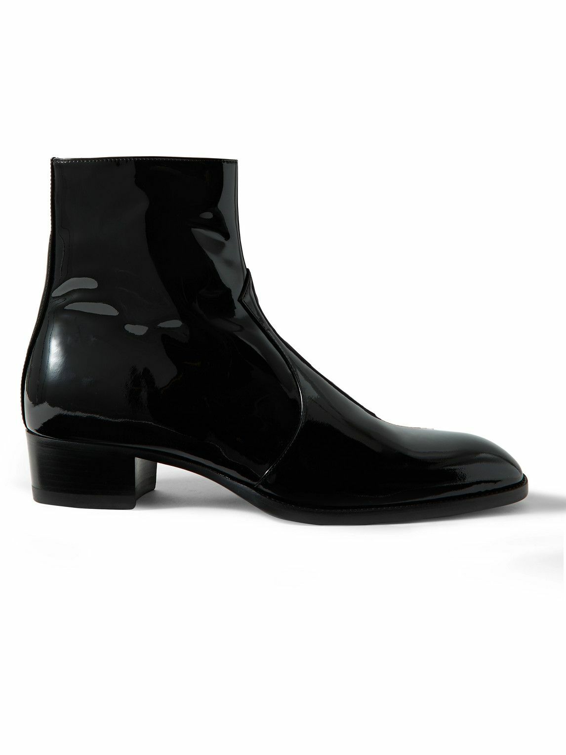 SAINT LAURENT - Wyatt Patent-Leather Boots - Black Saint Laurent