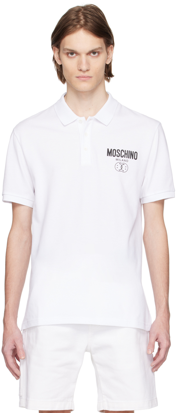 Moschino White Logo-Applique Polo Shirt