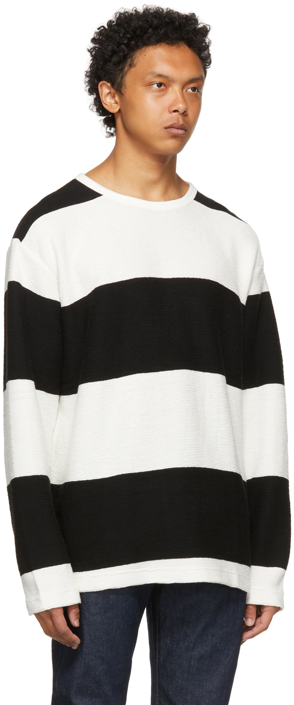 Levi's Made & Crafted White & Black Stripe Textural Long Sleeve T-Shirt  Levis Made and Crafted