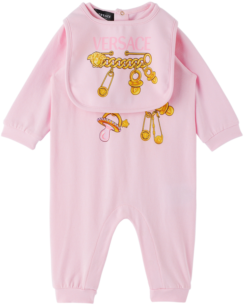 Versace Baby Pink 'Donatella' Bodysuit & Bib Set Versace