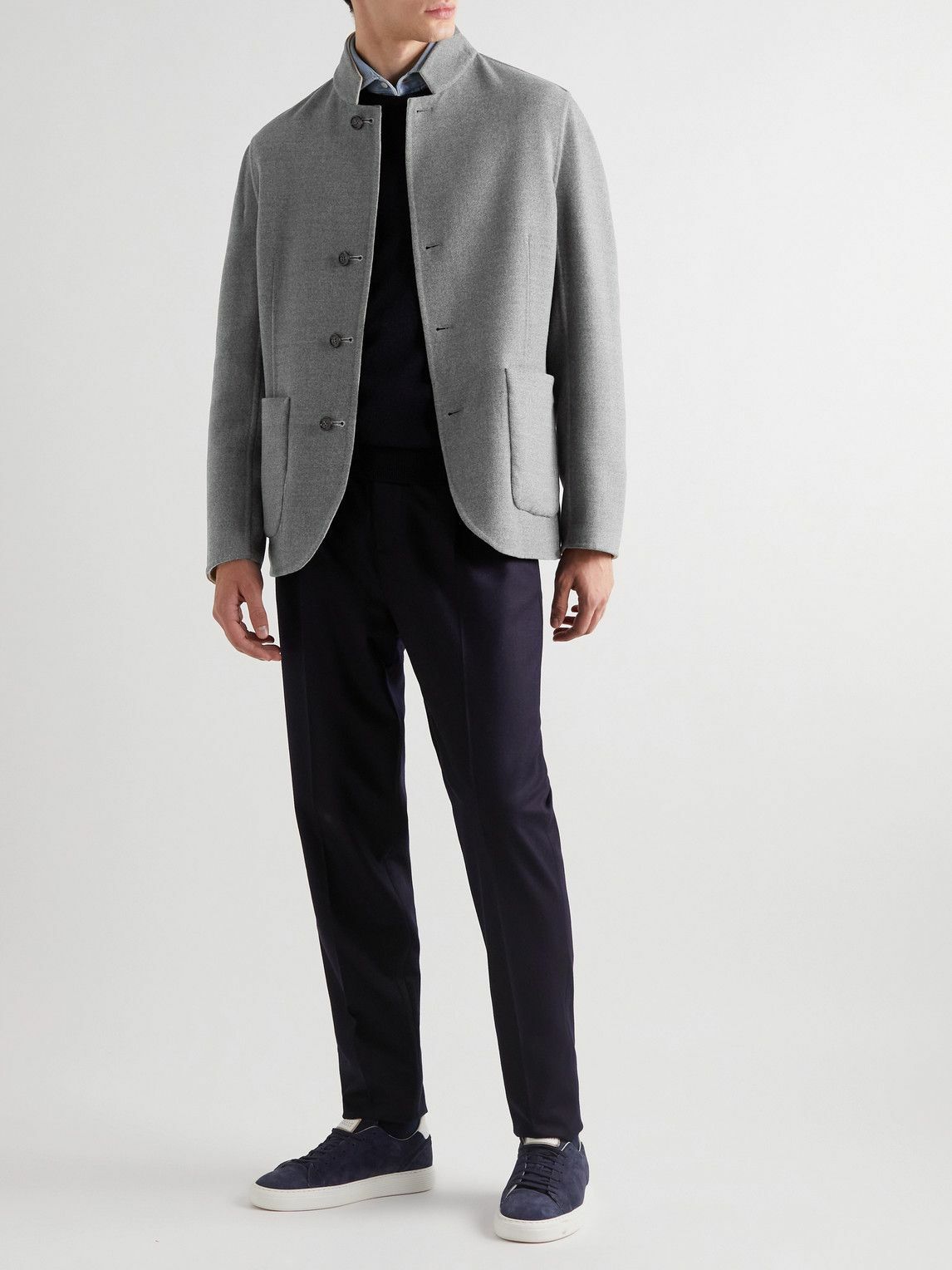 Brunello Cucinelli - Nehru Collar Reversible Wool Overshirt - Gray ...