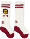 BAPE Kids White & Burgundy Milo Baby Rib Long Socks