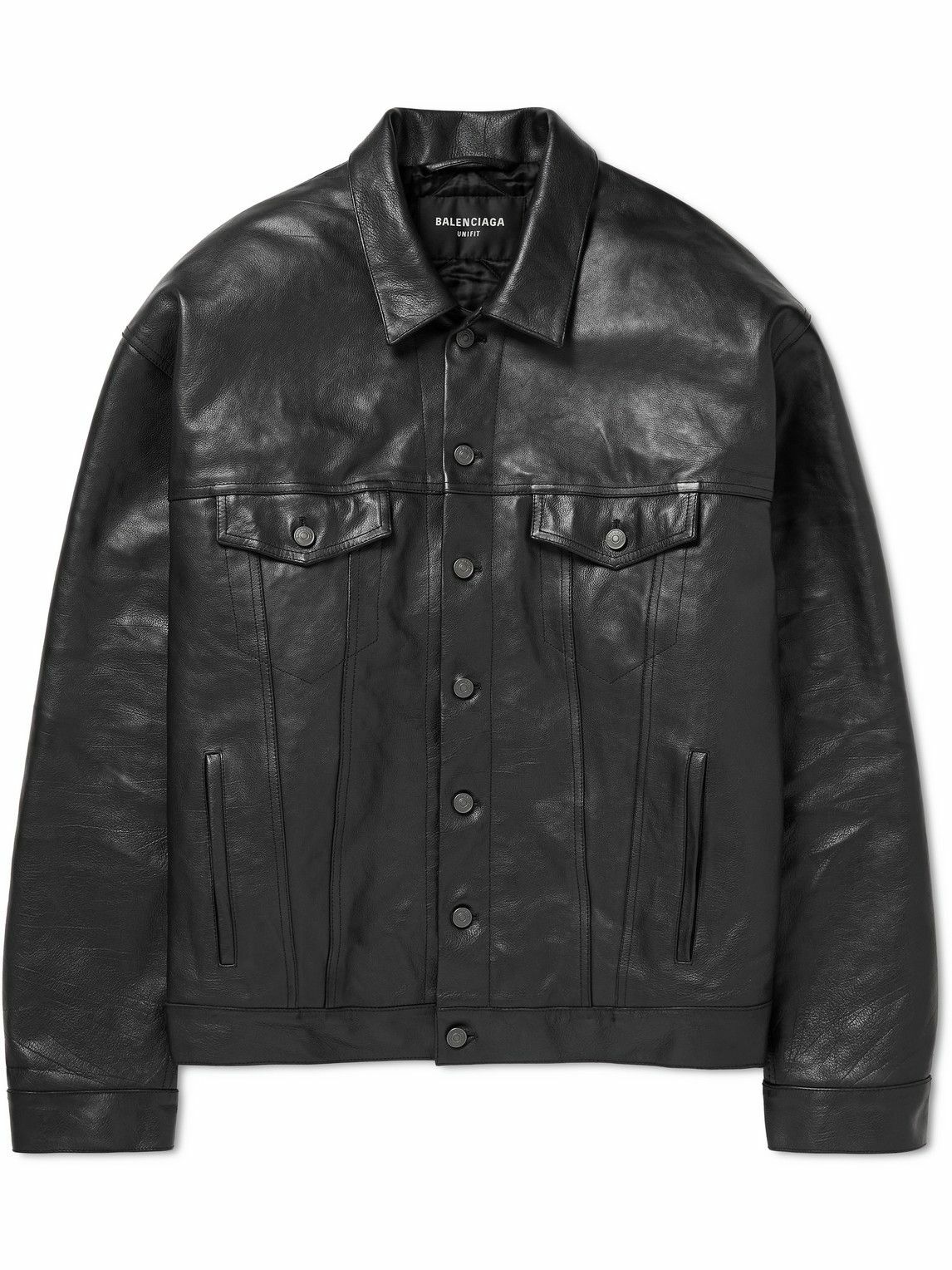 Balenciaga - Oversized Full-Grain Leather Trucker Jacket - Black Balenciaga