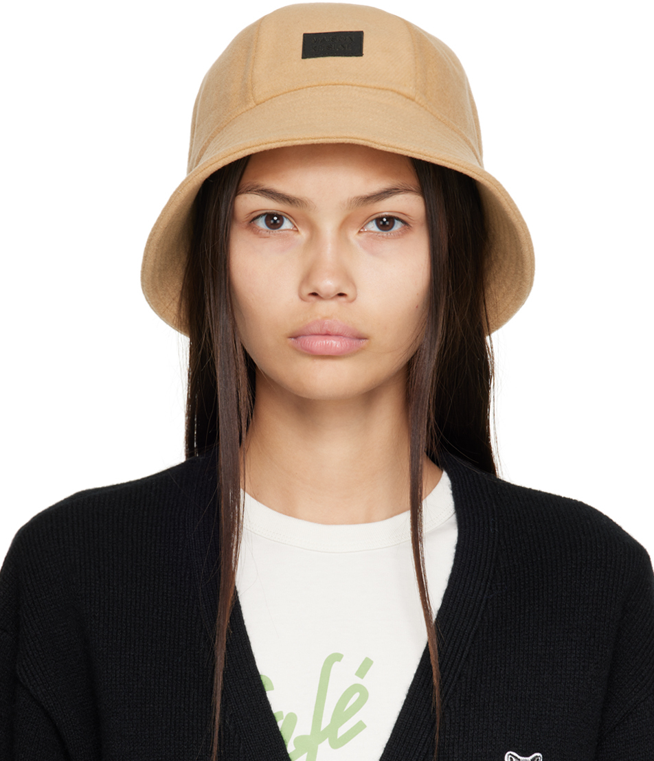 Maison Kitsuné Beige Logo Bucket Hat Maison Kitsune