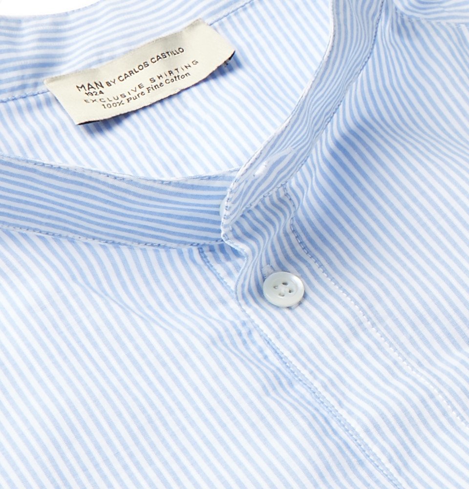 Grandad-Collar Striped Cotton Half 