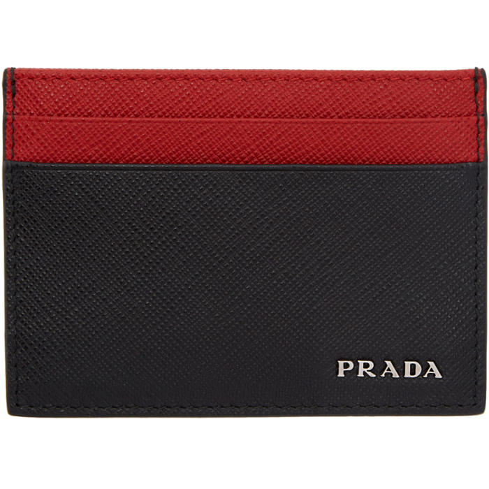 Prada Black and Red Saffiano Card Holder Prada