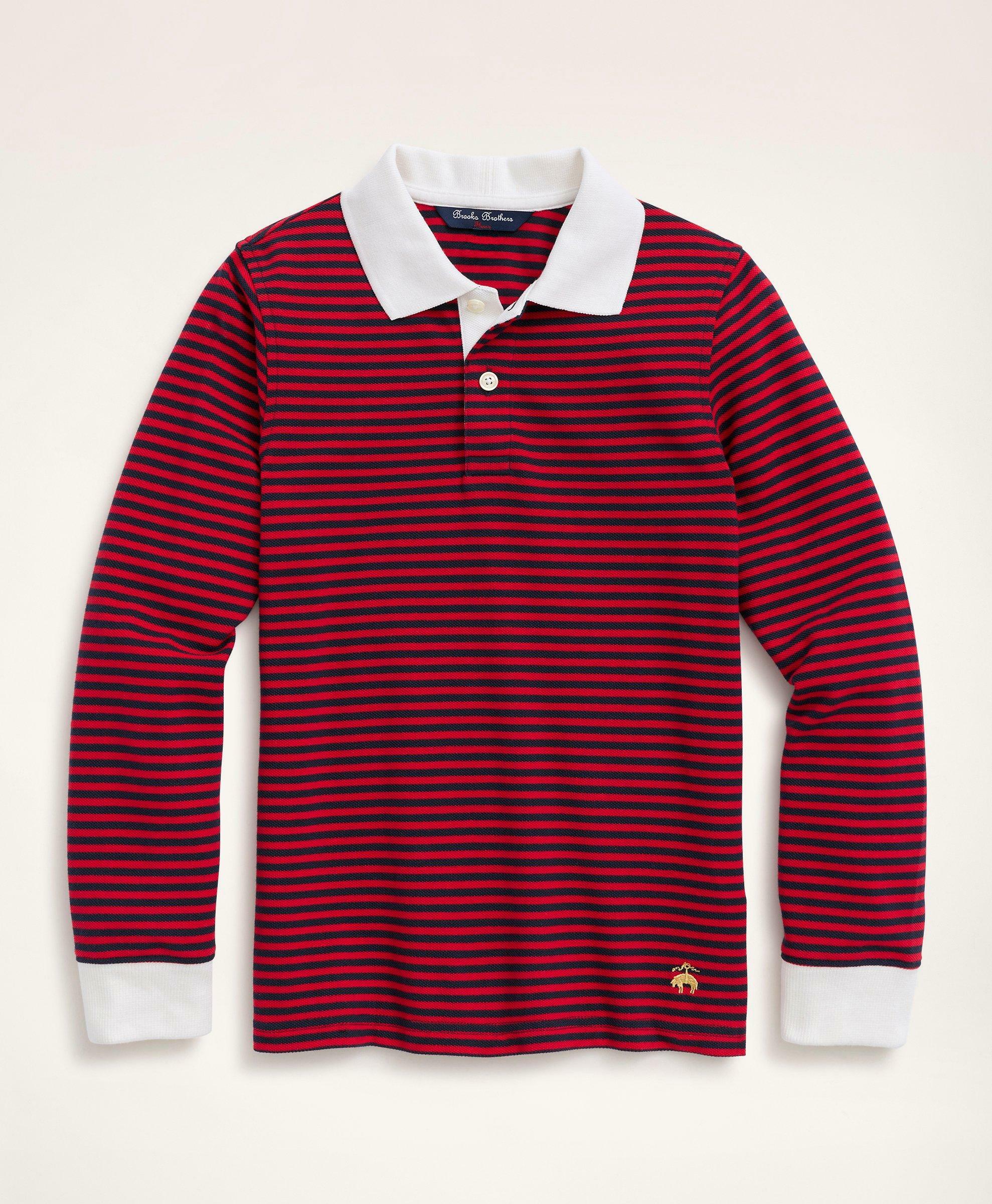 Brooks Brothers Boys Long-Sleeve Feeder Stripe Polo Shirt | Red