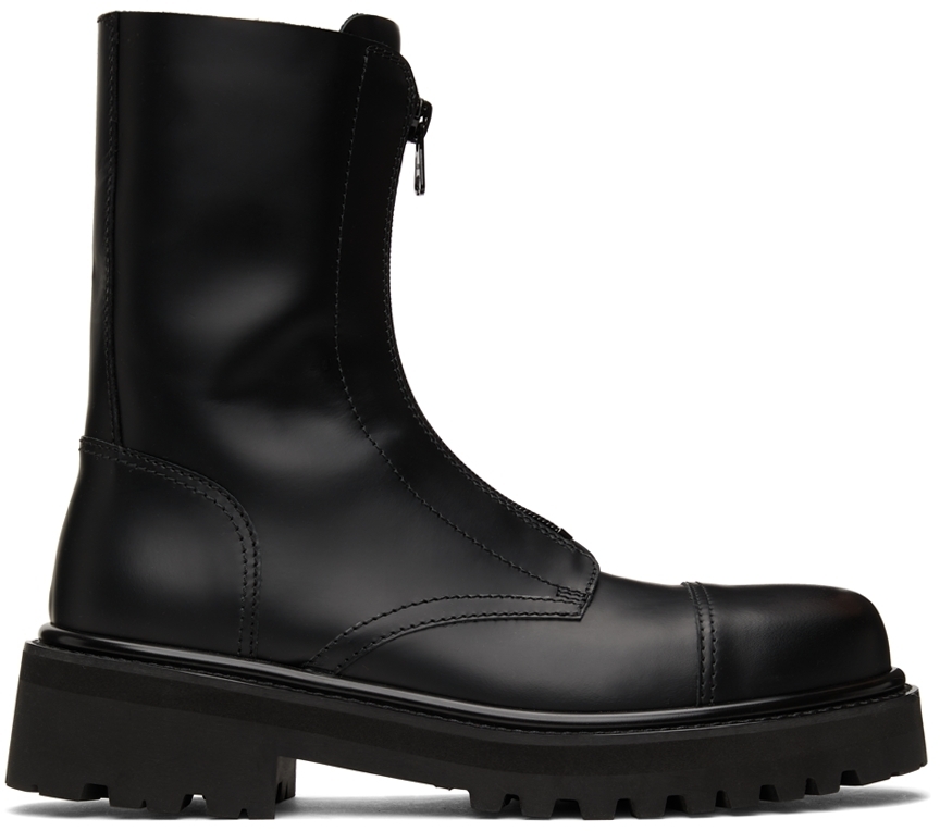VETEMENTS Leather Zip-Up Police Combat Boots Vetements