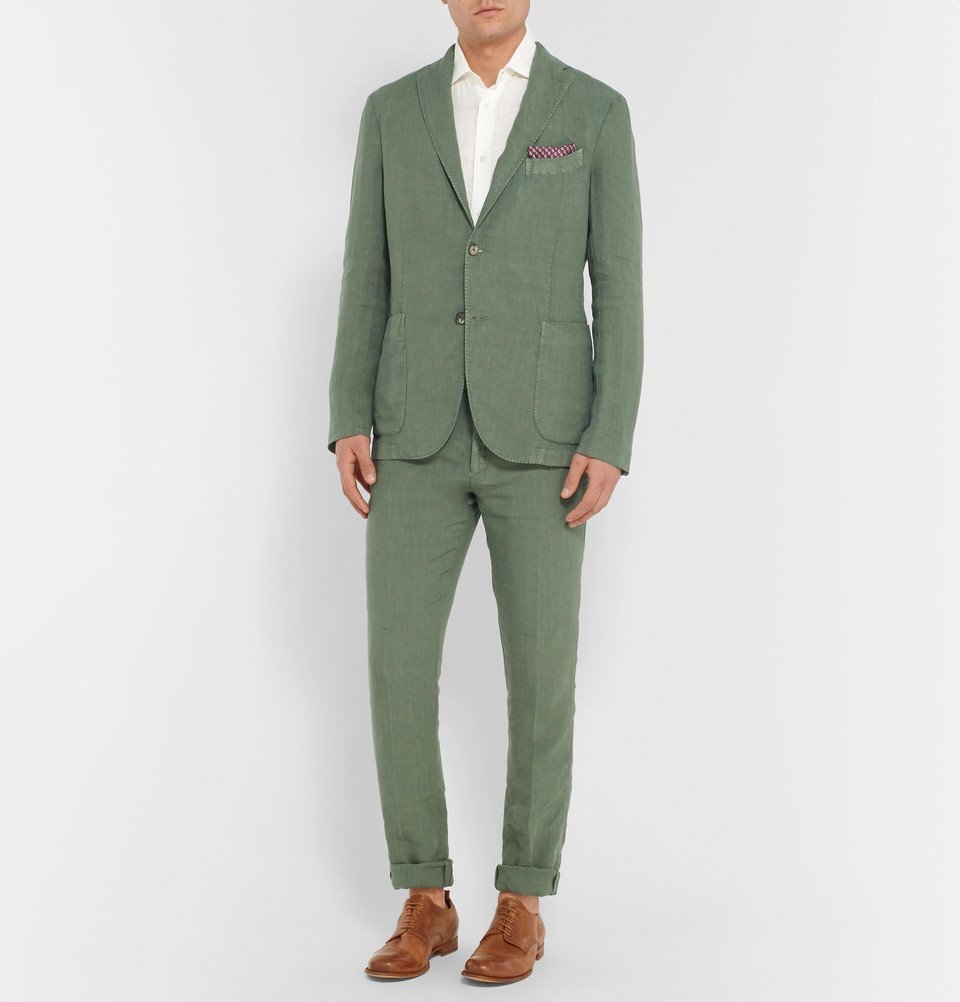 green linen suit jacket