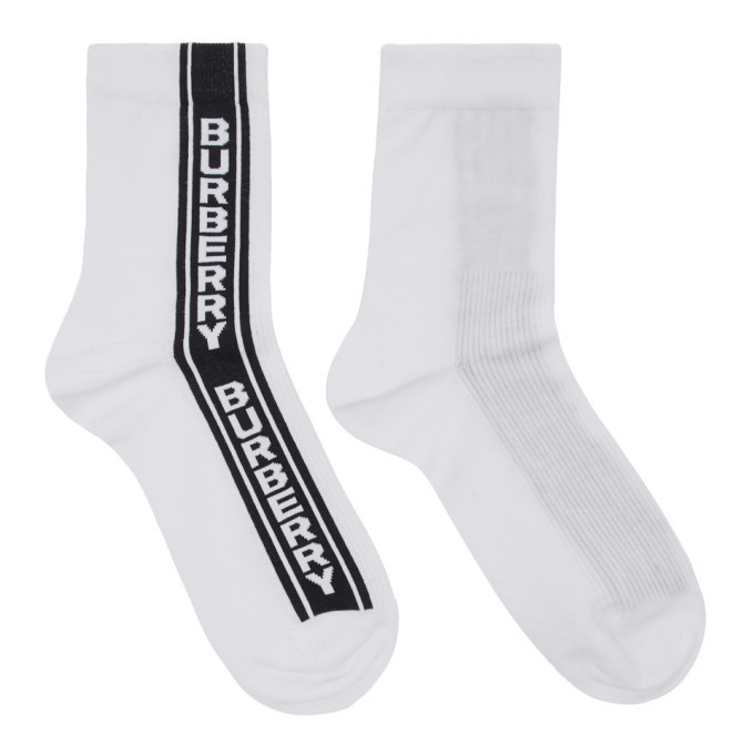 Burberry White Intarsia Logo Stripe Socks Burberry
