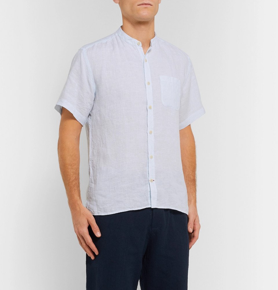 Oliver Spencer - Grandad-Collar Striped Linen Shirt - Blue
