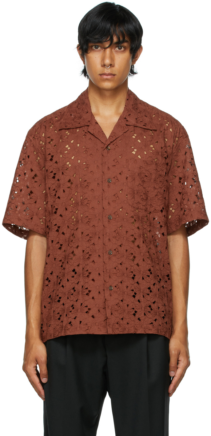 CMMN SWDN Brown Ture Broderie Anglaise Short Sleeve Shirt CMMN SWDN