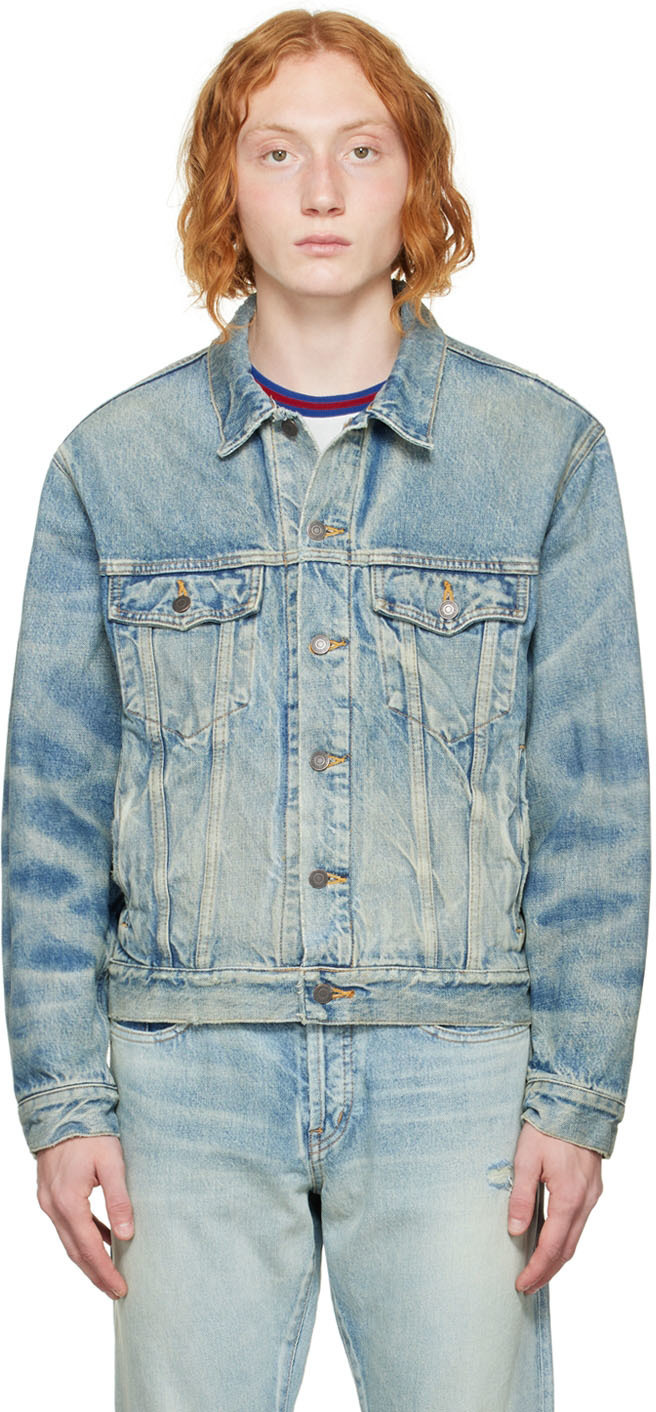 SEEKINGS Blue Vintage Wash Denim Jacket SEEKINGS