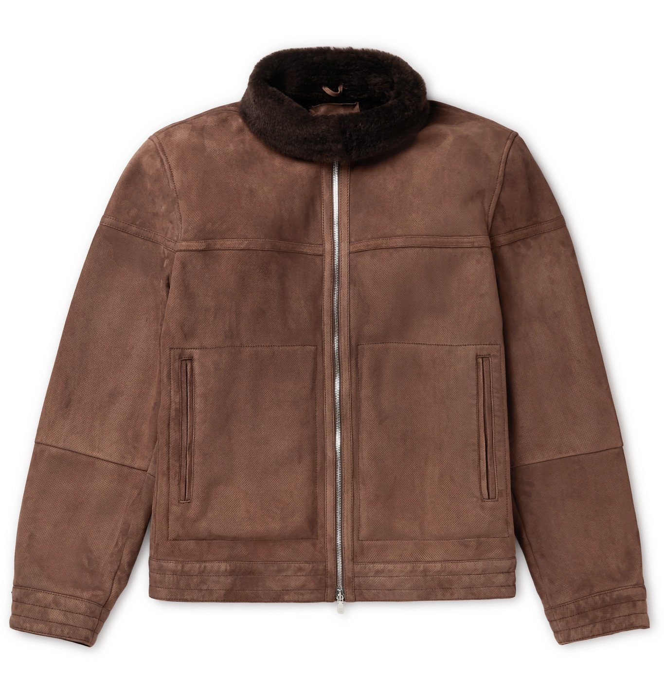 Brunello Cucinelli - Shearling-Lined Perforated-Suede Jacket - Brown ...