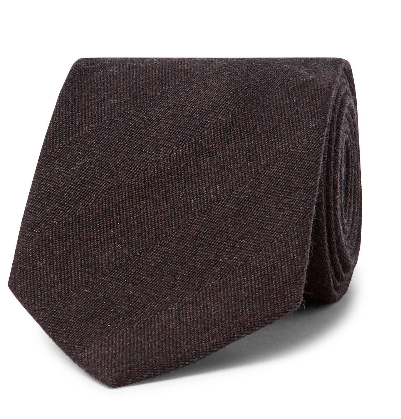 TOM FORD  Herringbone Wool and Silk-Blend Tie - Brown TOM FORD