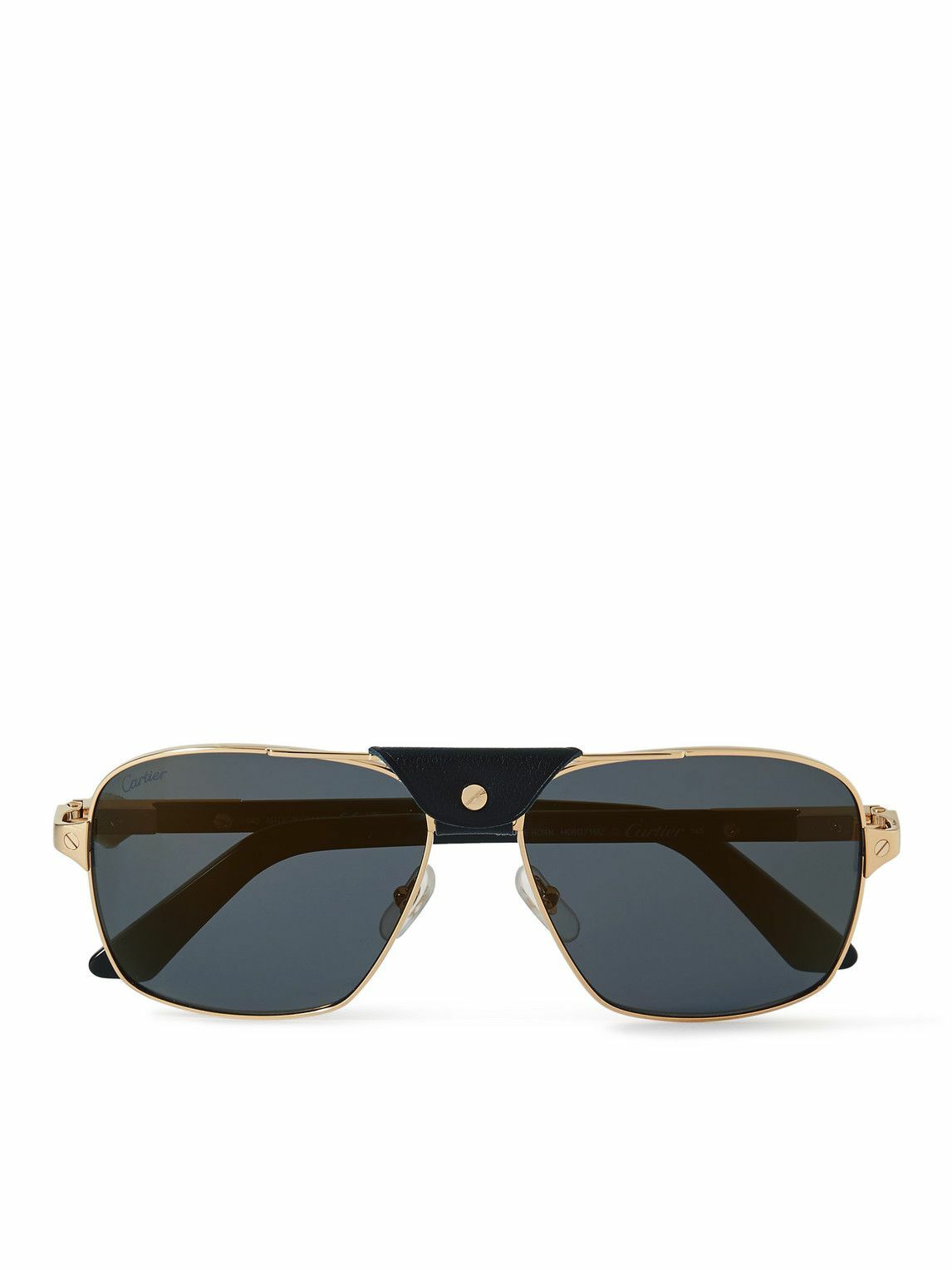 Cartier Eyewear Aviator Style Leather Trimmed Gold Tone And Acetate Sunglasses Cartier