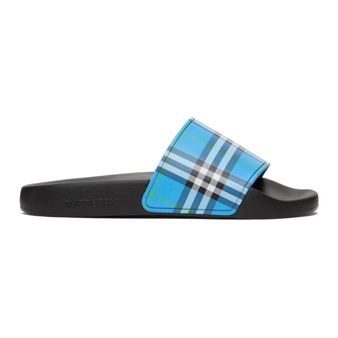 Burberry Blue Check Slides Burberry