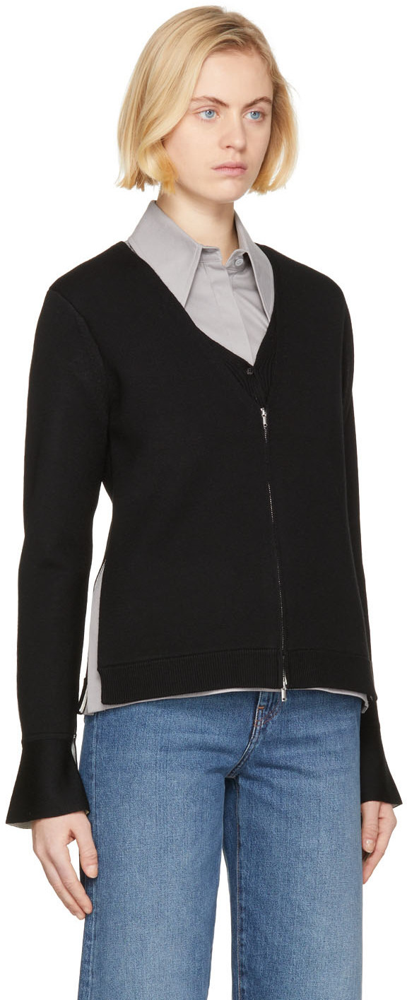 3.1 Phillip Lim Black Double Face Wool Zip-Up Cardigan 3.1 Phillip Lim