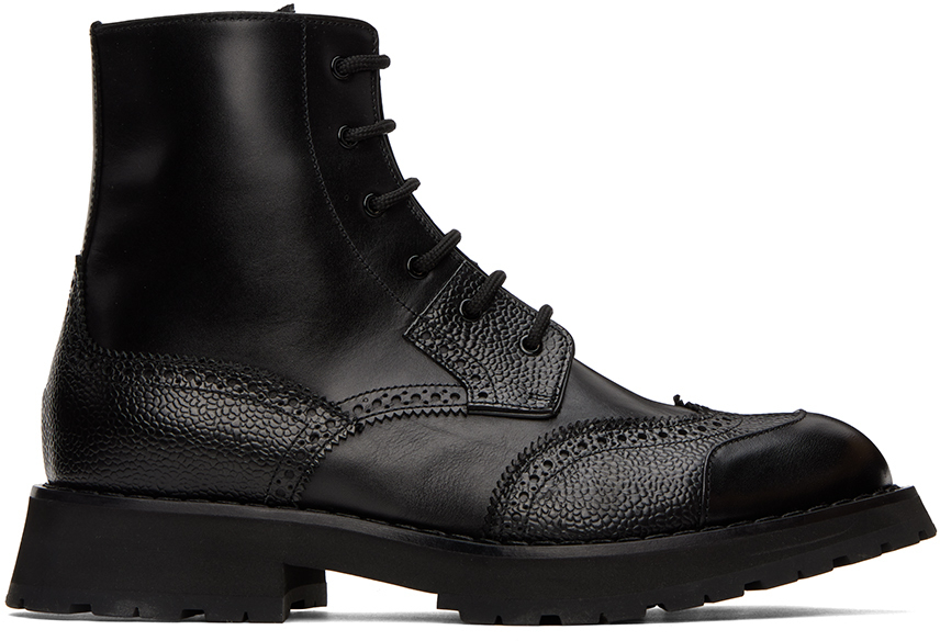 Alexander McQueen Black Leather LaceUp Boots Alexander McQueen