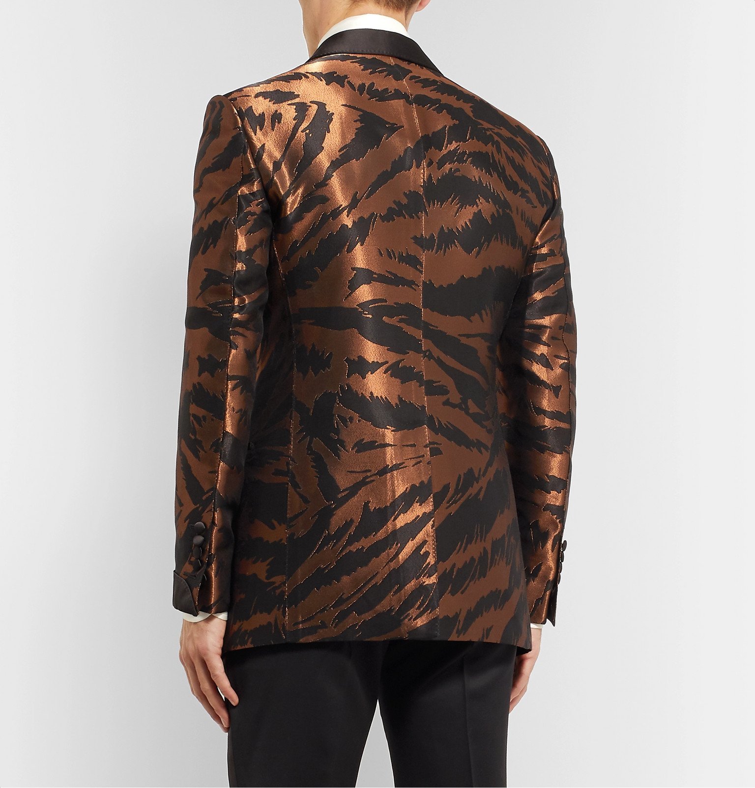 TOM FORD - Copper Slim-Fit Satin-Trimmed Zebra-Jacquard Tuxedo Jacket -  Metallic TOM FORD