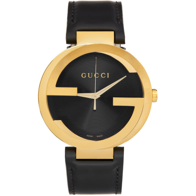 Black and Gold Interlocking G Watch Gucci