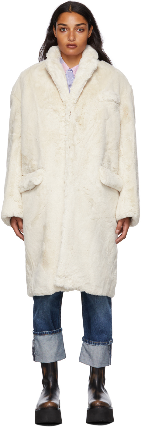 R13 Off-White Faux-Fur Teddy Bear Coat R13