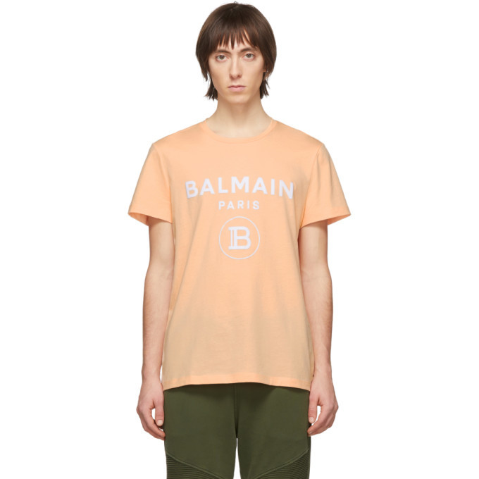 Balmain Orange Flocked Logo T-Shirt Balmain
