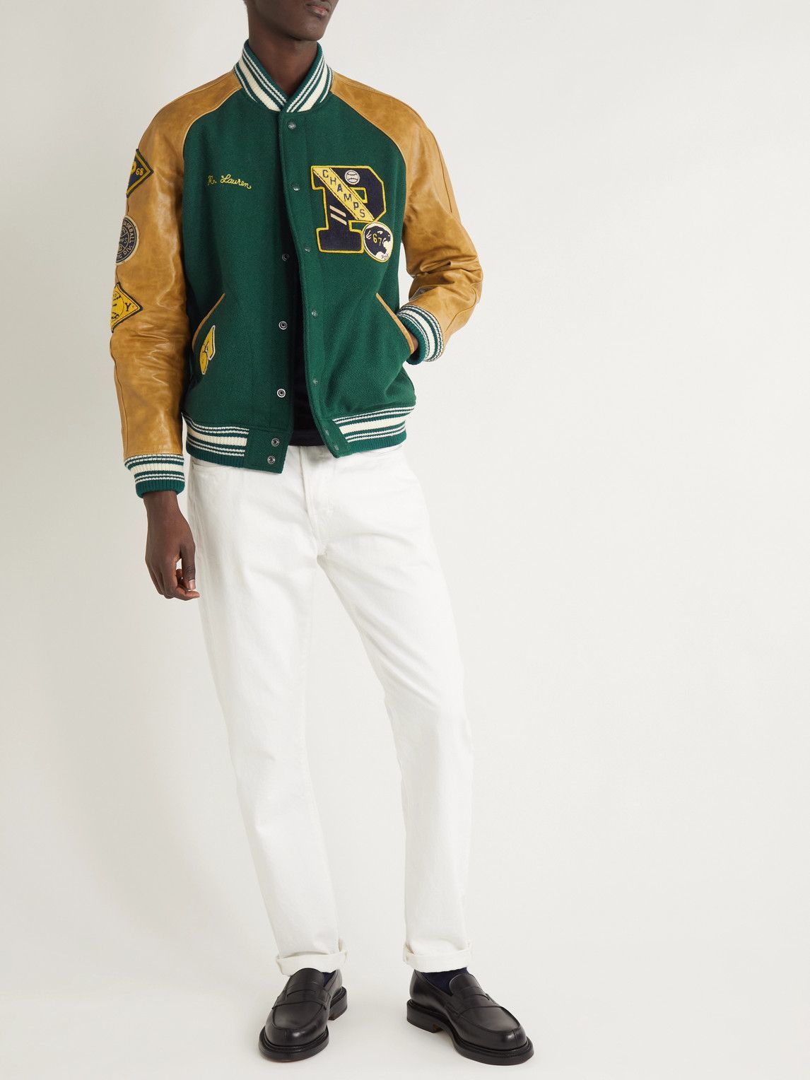 Polo Ralph Lauren - Logo-Embroidered Appliquéd Wool-Twill and Leather Bomber Jacket - Green