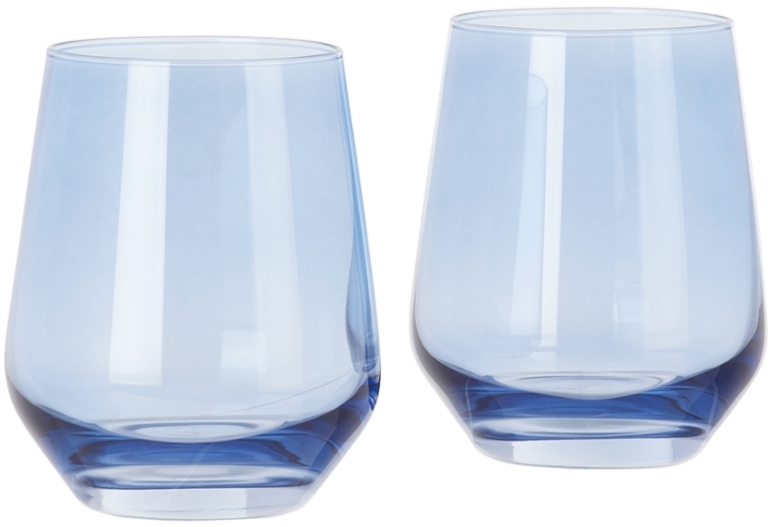 Estelle Colored Glass TwoPack Blue Stemless Wine Glasses, 13.5 oz