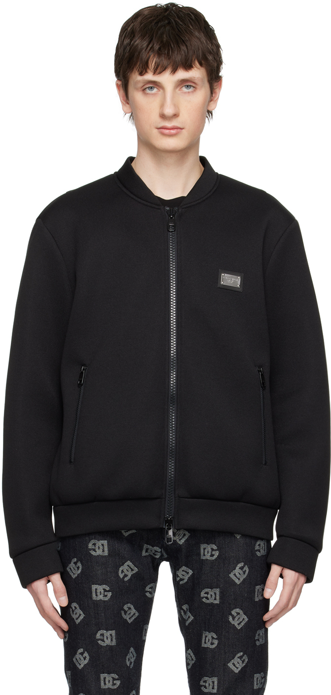 Dolce & Gabbana Black Cotton Full Zip Hooded Bomber Jacket