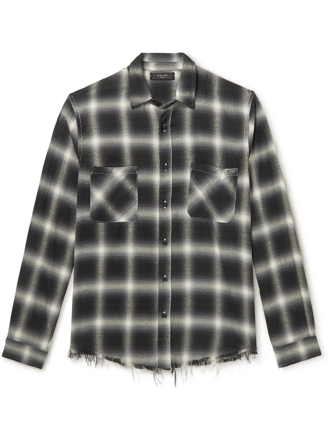 AMIRI - Distressed Checked Cotton-Flannel Shirt - Black Amiri