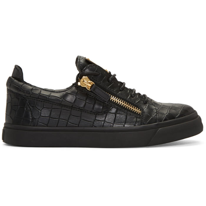 Giuseppe Zanotti Black Croc-Embossed London Sneakers Giuseppe Zanotti