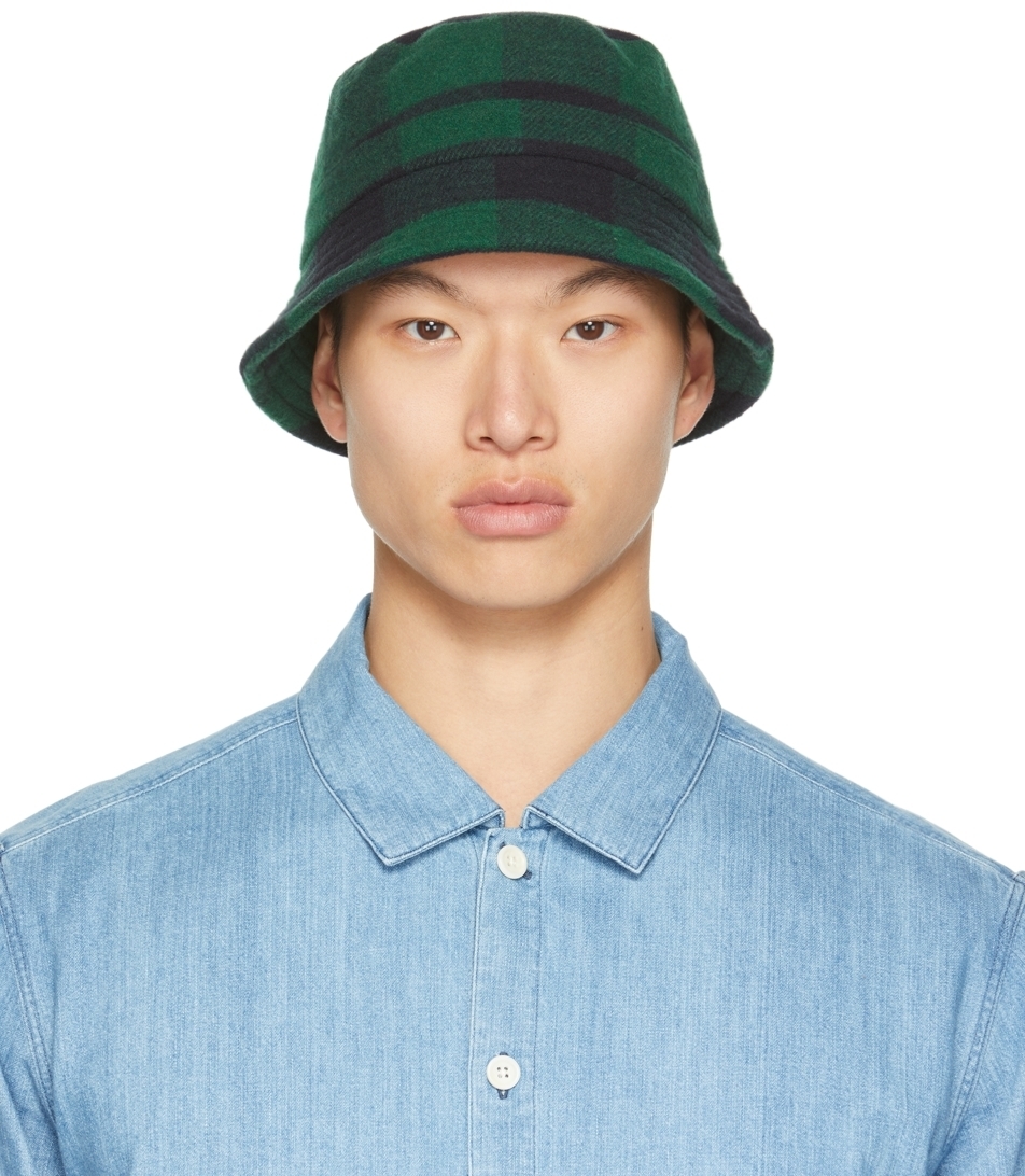 YMC Black & Green Check Bucket Hat YMC