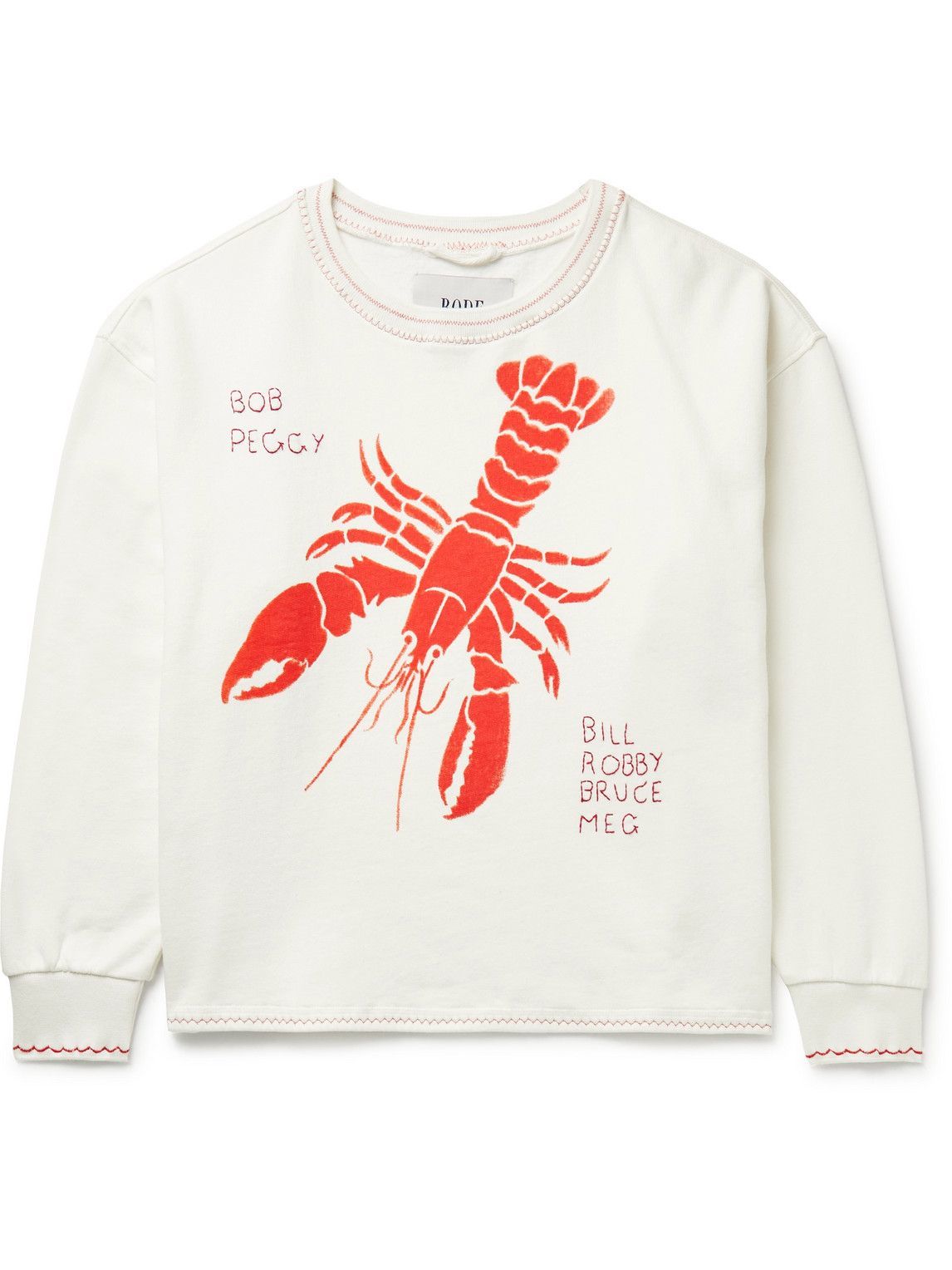 Photo: BODE - Lobster Bake Embroidered Printed Cotton-Jersey Sweatshirt - White