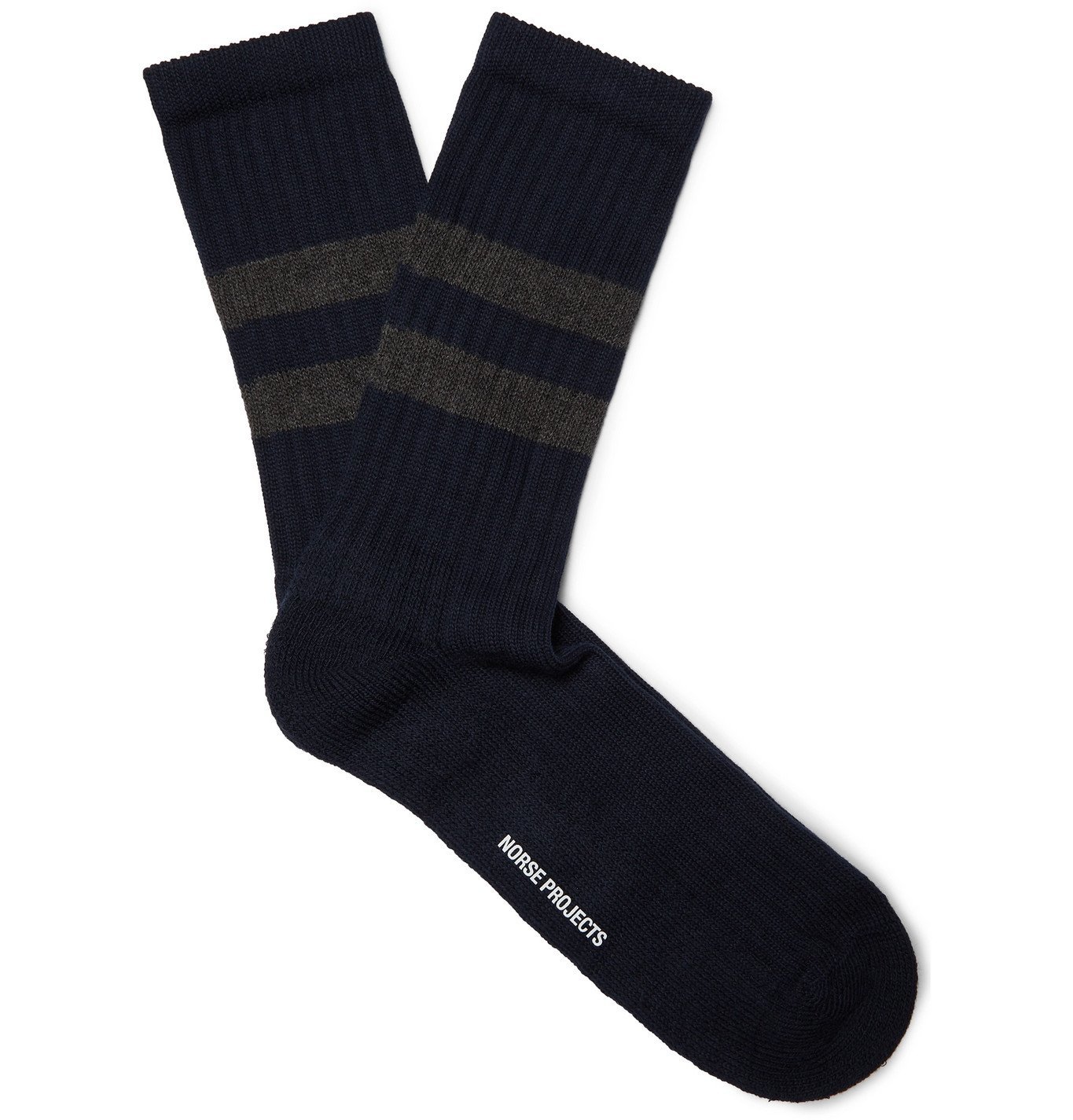 Norse Projects - Bjarki Striped Ribbed Cotton Socks - Blue Norse Projects