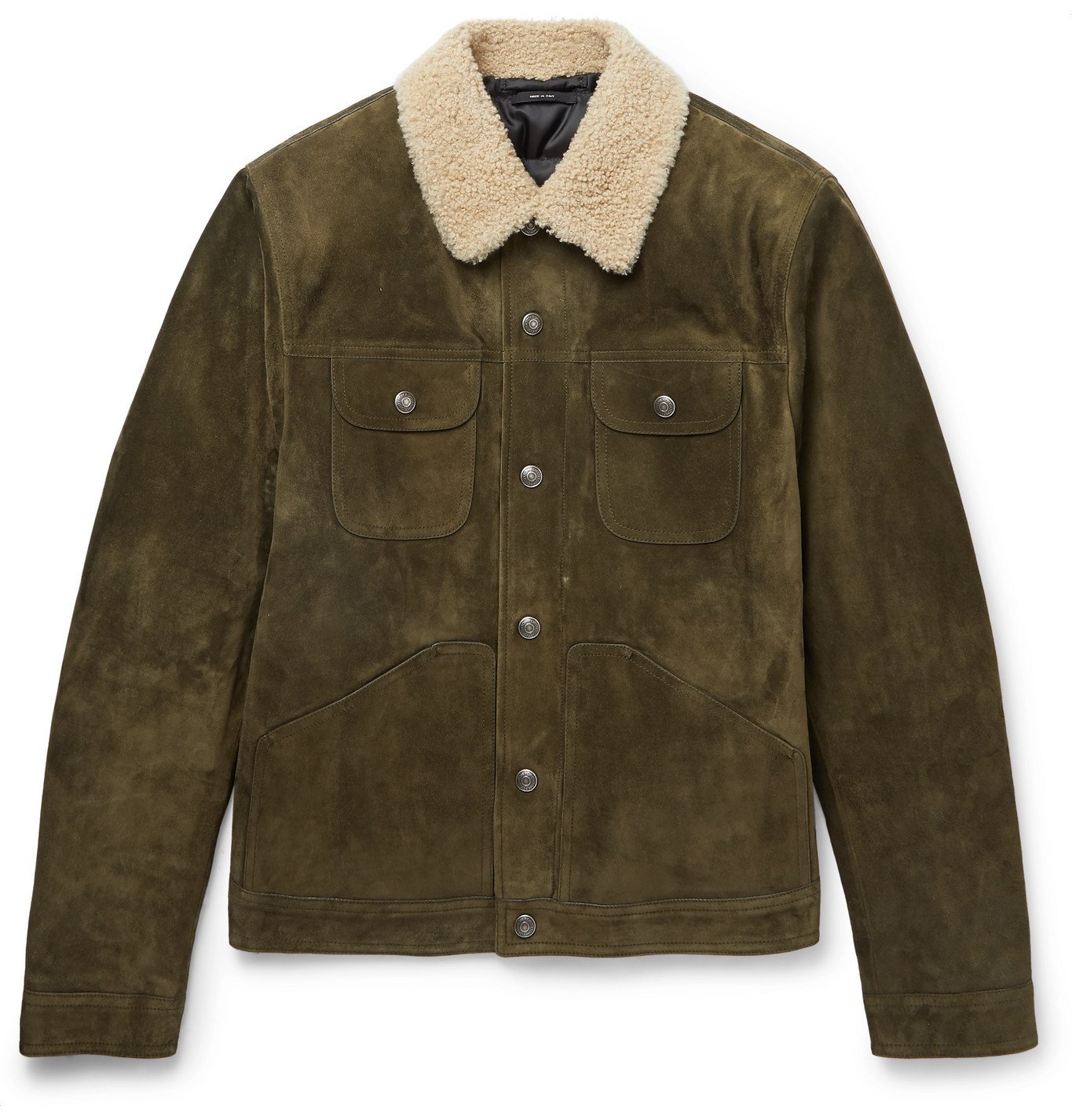 TOM FORD - Shearling-Trimmed Suede Jacket - Green TOM FORD