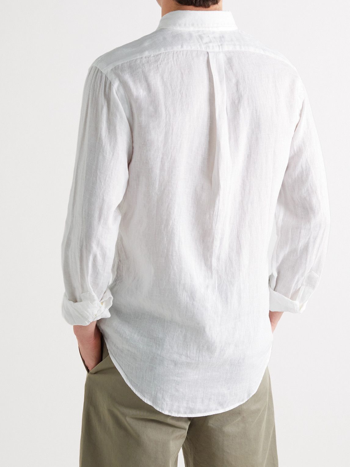 Polo Ralph Lauren - Slim-Fit Button-Down Collar Logo-Embroidered Linen Shirt - White