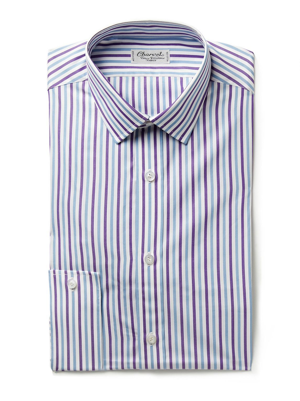 Photo: Charvet - Striped Cotton-Poplin Shirt - Purple
