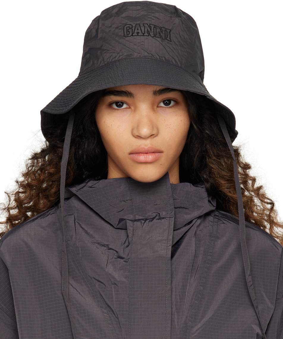 GANNI Black Printed Bucket Hat GANNI