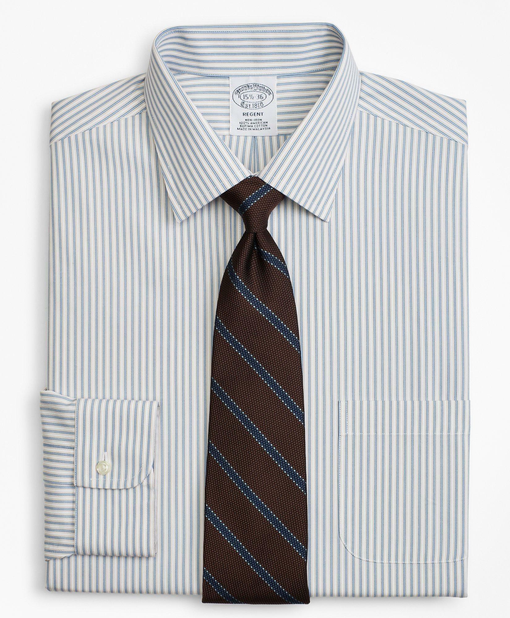 Brooks Brothers Men's Regent Regular-Fit Dress Shirt, Non-Iron Framed Stripe | Light Blue
