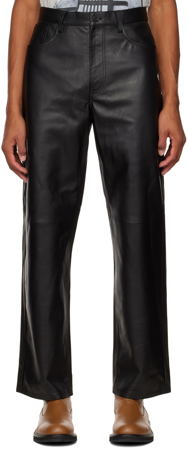 Dries Van Noten Black Five-Pocket Leather Pants Dries Van Noten