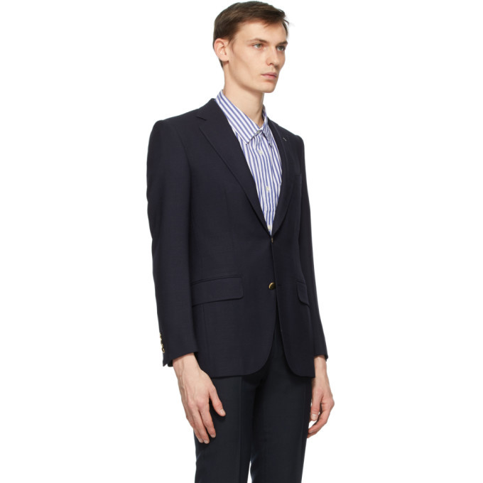 Husbands Navy Mock Leno Single-Breasted Blazer Husbands